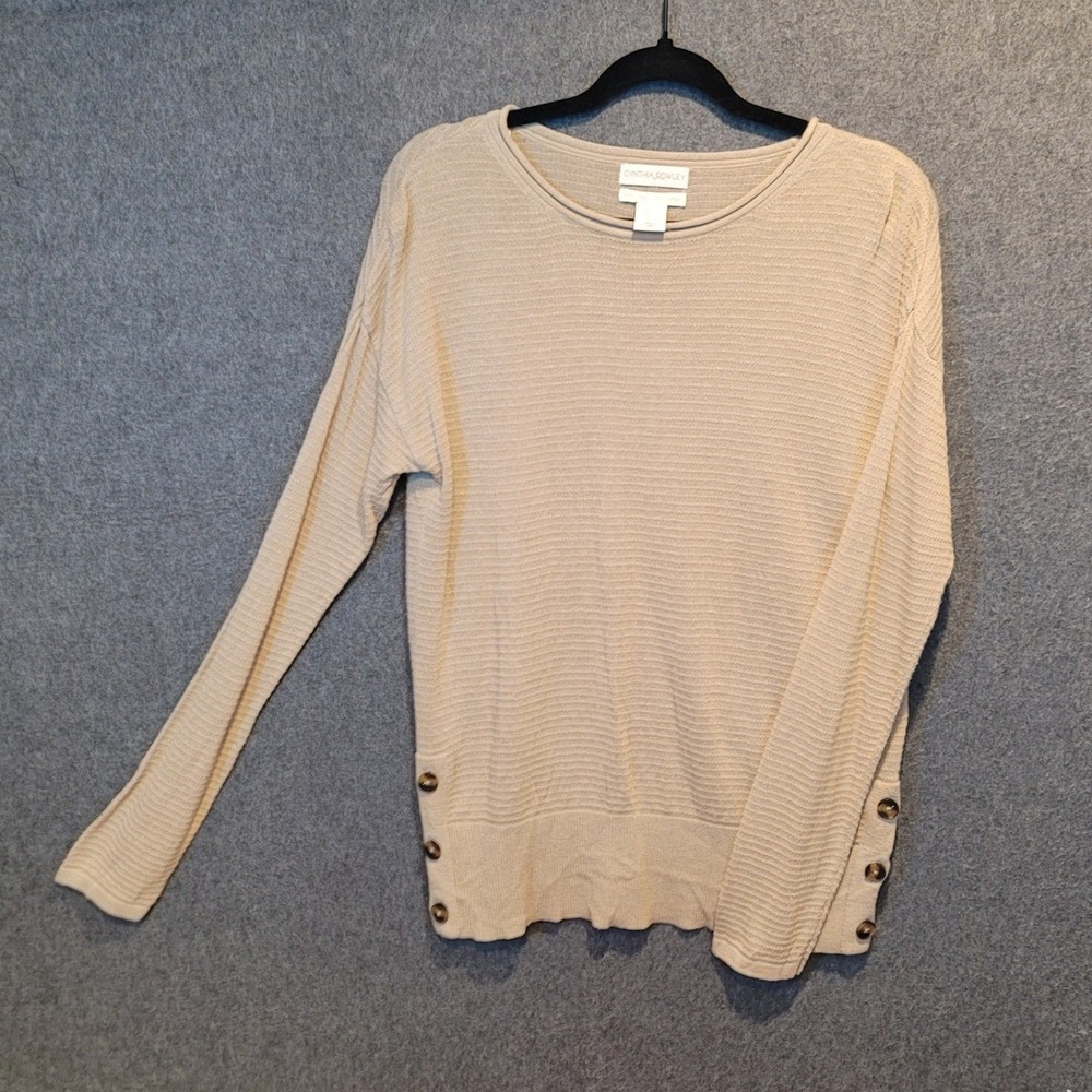 Cynthia Rowley L Linen Cotton Blend Sweater Cottage Grandma Cozy Granola